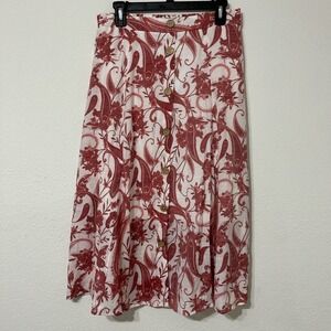 Mlle Gabrielle Floral Paisley Midi Skirt Size M Boho Cottage-core Button Front